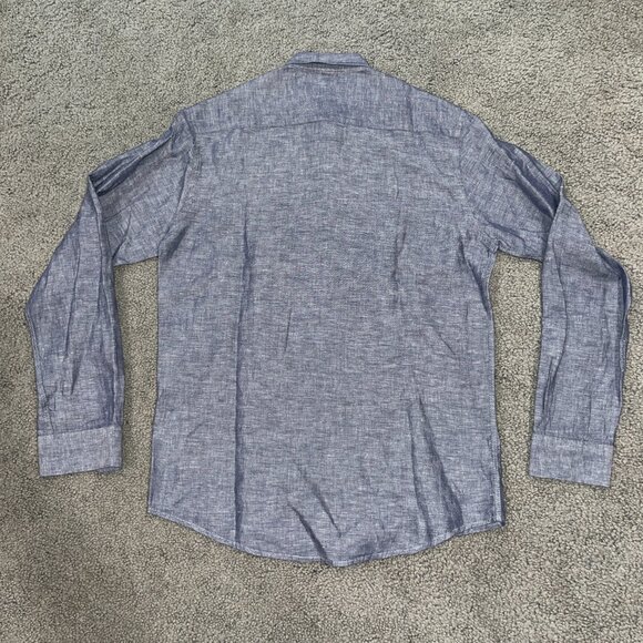 Polo Ralph Lauren Men's Sz Large Slim Fit 100% Linen Chambray Shirt Red Pony EUC - Picture 6 of 12